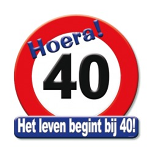 Huldeschild Hoera! 40 gefeliciteerd! Het leven begint bij 40!